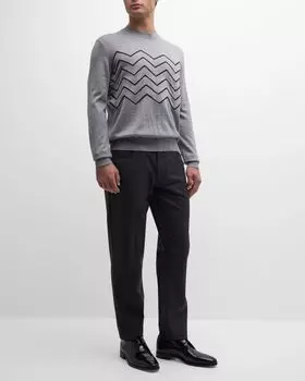 Мужской шерстяной свитер с зигзагообразной вышивкой Emporio Armani, цвет Grey