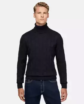 Мужской шерстяной свитер темно-синего цвета с длинными рукавами Boggi Milano, тёмно-синий