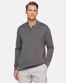 Мужской шерстяной свитер в стиле поло Boggi Milano, темно-серый