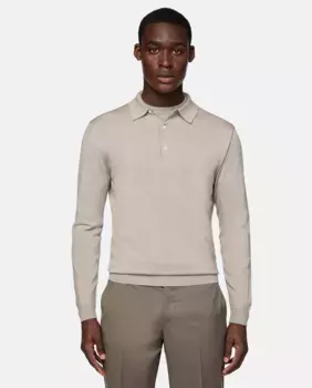 Мужской шерстяной свитер в стиле поло Boggi Milano, цвет Crema