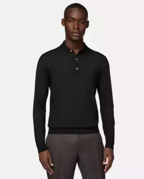Мужской шерстяной свитер в стиле поло Boggi Milano, чёрный