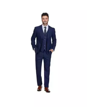 Мужской синий костюм-тройка в клетку Windowpane Slim Fit Gino Vitale