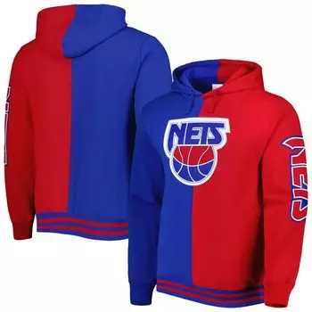 Мужской синий/красный пуловер с капюшоном из твердой древесины Mitchell & Ness New Jersey Nets Big & Tall