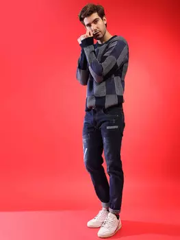 Мужской синий пуловер в клетку Campus Sutra, синий