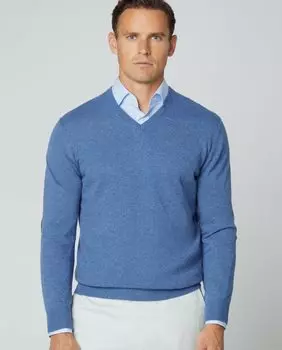 Мужской синий свитер с v-образным вырезом Hackett, синий