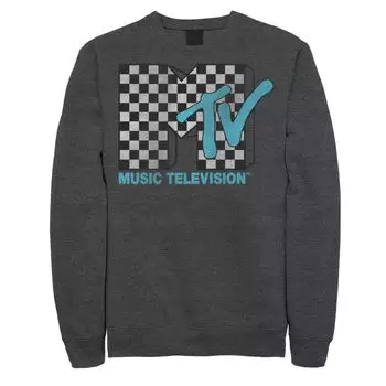 Мужской синий свитшот с логотипом MTV в черно-белую клетку в клетку TV Licensed Character