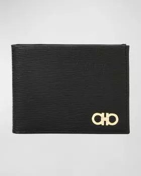 Мужской складной кожаный кошелек с окошком Revival Gancini, черный Ferragamo, цвет Black