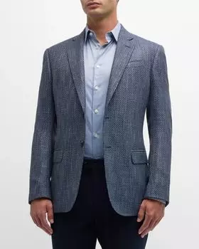 Мужской смокинг в фактурную клетку Emporio Armani, цвет Fancy Blue