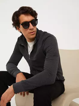 Мужской спортивный кардиган из пике с высоким воротником и длинными рукавами LCWAIKIKI Basic, антрацит меланж