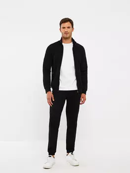 Мужской спортивный кардиган из пике с высоким воротником и длинными рукавами LCWAIKIKI Basic, новый черный