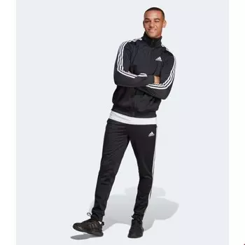 Мужской спортивный костюм базовый трикотаж в 3 полоски Adidas, черный