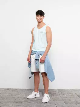 Мужской спортивный костюм из чесаного хлопка с круглым вырезом без рукавов и принтом LCW Casual