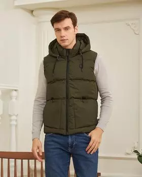 Мужской спортивный жилет-пуховик со съемным капюшоном цвета хаки DANGER