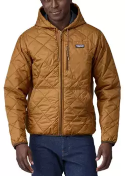 Мужской стеганый бомбер Patagonia с капюшоном и ромбовидным узором, цвет Shelter Brown