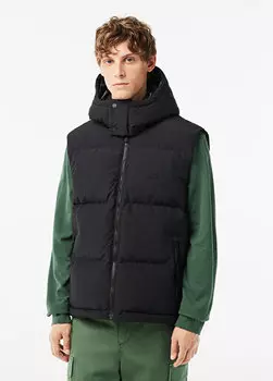 Мужской стеганый черный жилет с капюшоном Lacoste