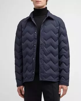 Мужской стеганый пуховик с зигзагом Emporio Armani, цвет Navy