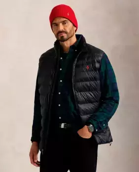 Мужской стеганый жилет с высоким воротником больших размеров Polo Ralph Lauren, черный