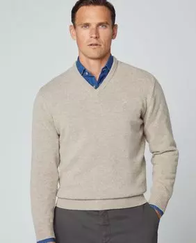 Мужской светло-коричневый свитер с v-образным вырезом Hackett, светло-коричневый