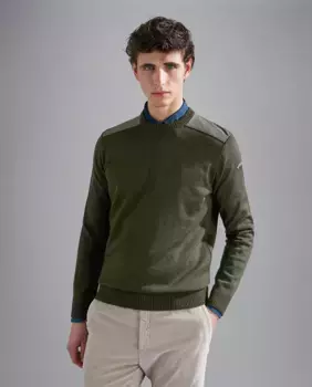 Мужской свитер больших размеров из нейлона на плечах Paul & Shark, цвет Verde Militar