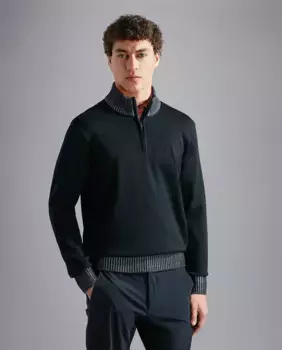 Мужской свитер больших размеров на половинной молнии Paul & Shark, черный