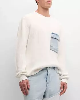 Мужской свитер Damien с джинсовым карманом SER.O.YA, цвет White W/ Denim