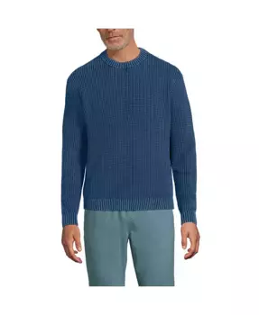 Мужской свитер Drifter с длинным рукавом, окрашенный в готовом виде Lands' End, синий