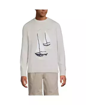 Мужской свитер Drifter Sailboats с длинным рукавом Lands' End, мультиколор