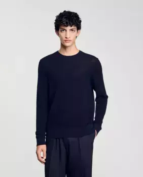 Мужской свитер фактурной вязки Sandro, тёмно-синий