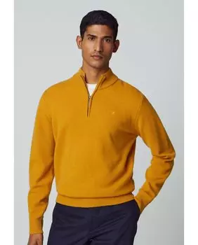 Мужской свитер горчичного цвета на полумолнии Hackett, горчичный