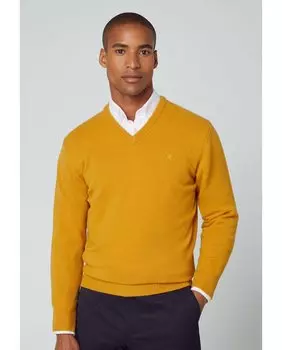 Мужской свитер горчичного цвета с V-образным вырезом Hackett, горчичный