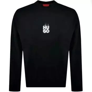 Мужской свитер Hugo Durungu с круглым вырезом и небольшим логотипом, черный Hugo Boss