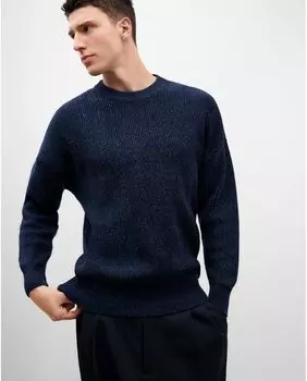 Мужской свитер из 100% хлопка с круглым вырезом синего цвета Adolfo Dominguez, синий