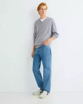 Мужской свитер из 100% шерсти мериноса с V-образным вырезом Alan Paine, светло-серый