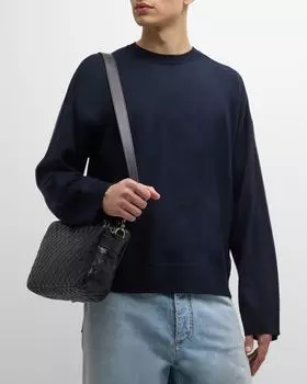 Мужской свитер из эластичной шерсти с круглым вырезом Bottega Veneta, цвет Blue