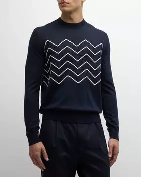Мужской свитер из джерси с зигзагообразной вышивкой Emporio Armani, цвет Navy