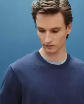 Мужской свитер из хлопка и кашемира с круглым вырезом Dustin, светло-голубой