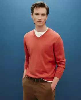 Мужской свитер из хлопка и кашемира с V-образным вырезом Dustin, оранжевый