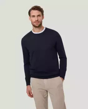 Мужской свитер из хлопкового трикотажа и с круглым вырезом Pierre Cardin, тёмно-синий