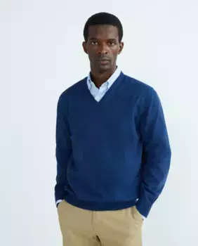Мужской свитер из мериносовой шерсти с V-образным вырезом Mirto, цвет Azul ndigo