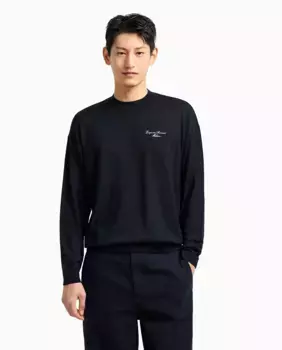 Мужской свитер из натуральной шерсти с логотипом Emporio Armani, тёмно-синий