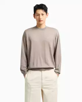 Мужской свитер из натуральной шерсти с логотипом Emporio Armani, цвет Topo