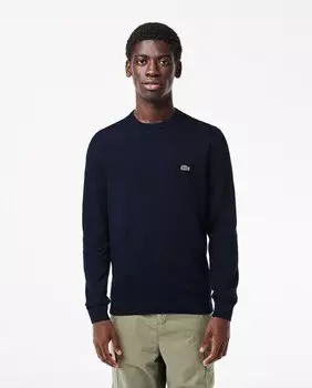 Мужской свитер из органического хлопка с круглым вырезом Lacoste, темно-синий