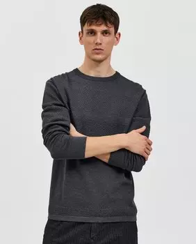 Мужской свитер из органического хлопка с круглым вырезом Selected, серый