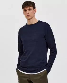 Мужской свитер из органического хлопка с круглым вырезом Selected, темно-синий
