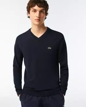 Мужской свитер из органического хлопка с v-образным вырезом Lacoste, темно-синий