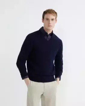 Мужской свитер из овечьей шерсти с V-образным вырезом Rushmore, индиго/синий