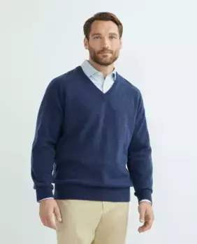 Мужской свитер из овечьей шерсти с V-образным вырезом Emidio Tucci, темно-синий