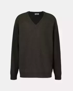 Мужской свитер из овечьей шерсти с V-образным вырезом Emidio Tucci, темно-зеленый