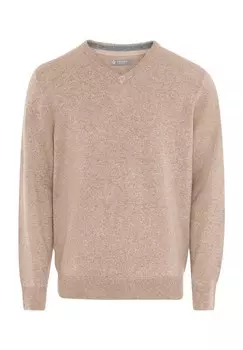 Мужской свитер из шелка и кашемира с V-образным вырезом GALERIA, бежевый