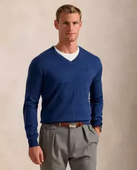 Мужской свитер из шерсти мериноса с V-образным вырезом Polo Ralph Lauren, цвет Azul Ultramar